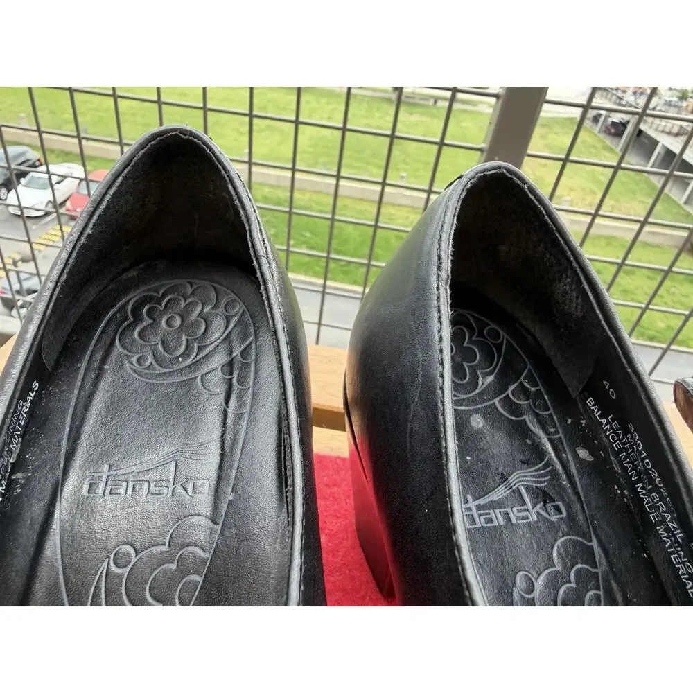 Dansko Womens Black Leather Mary Jane Shoes Heel 2